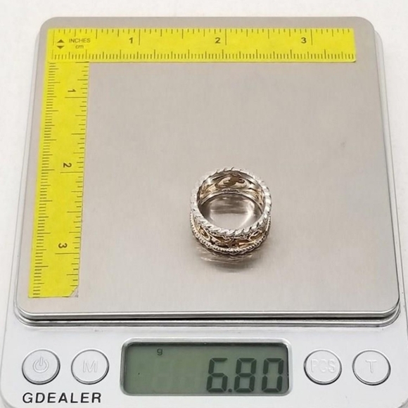 925 Silver Rose Gold Plated Sz 6 or 6.5 Two Tone Filigree Band - Picture 3 of 3